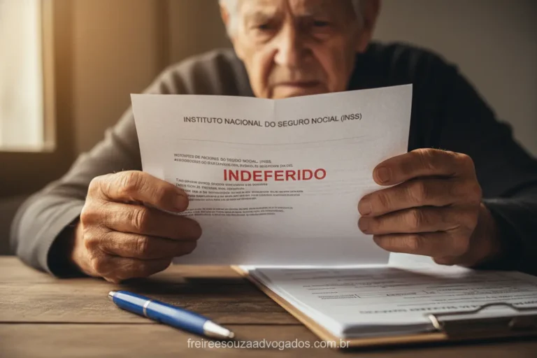Mãos de idoso segurando carta de aposentadoria negada pelo INSS.