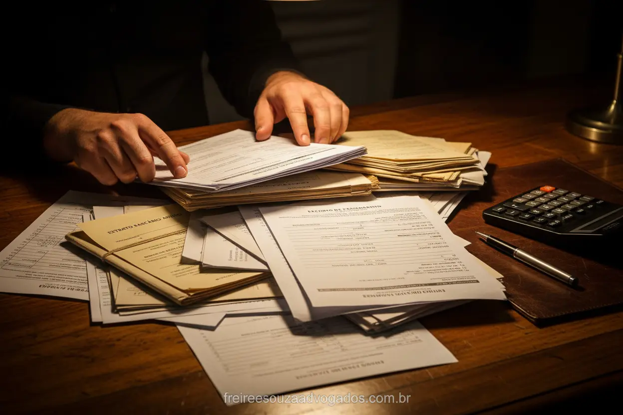 Mãos revisando documentos para revisão de aposentadoria