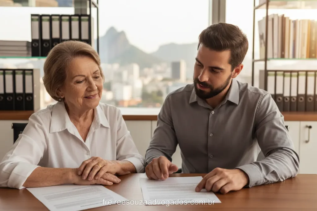 Advogado especialista em LOAS RJ ajudando cliente idosa.