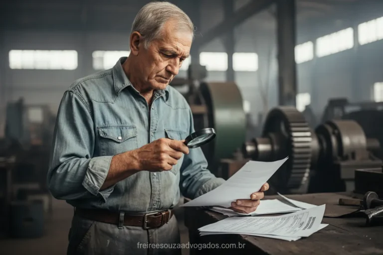 Homem trabalhador analisando documentos para aposentadoria especial por insalubridade.