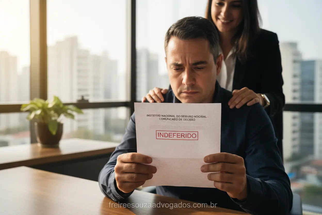 Pessoa com benefício INSS negado recebendo apoio de advogado