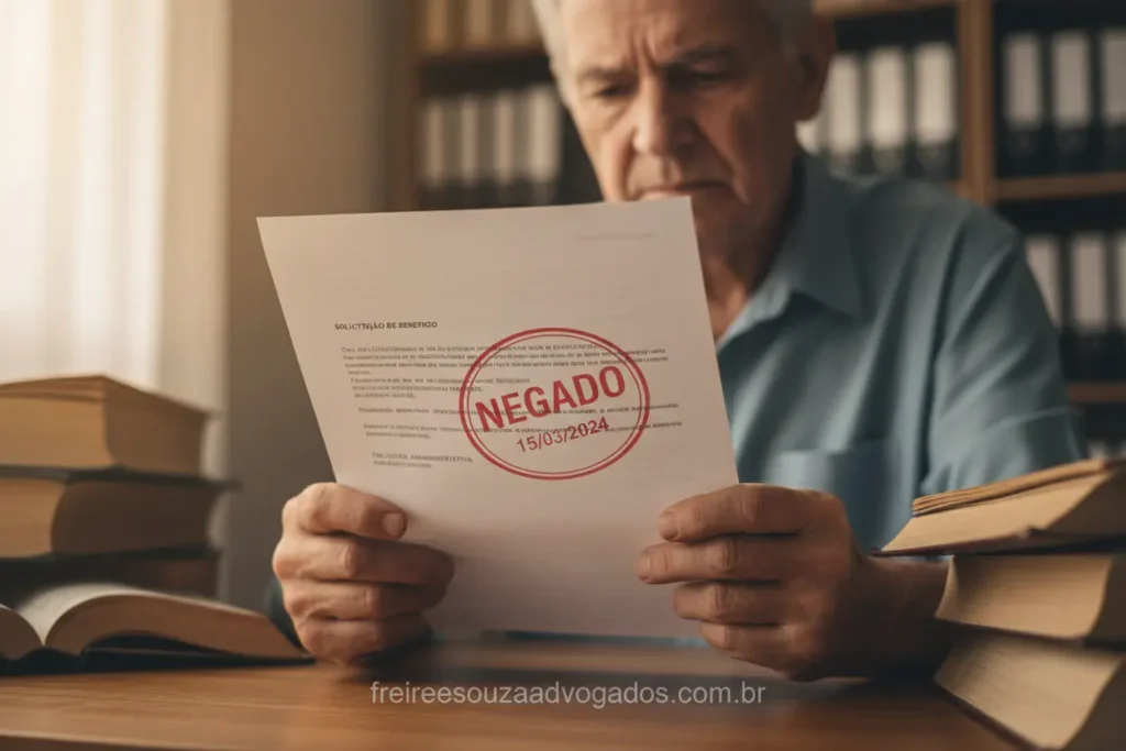 Pessoa idosa com documento de benefício do INSS negado