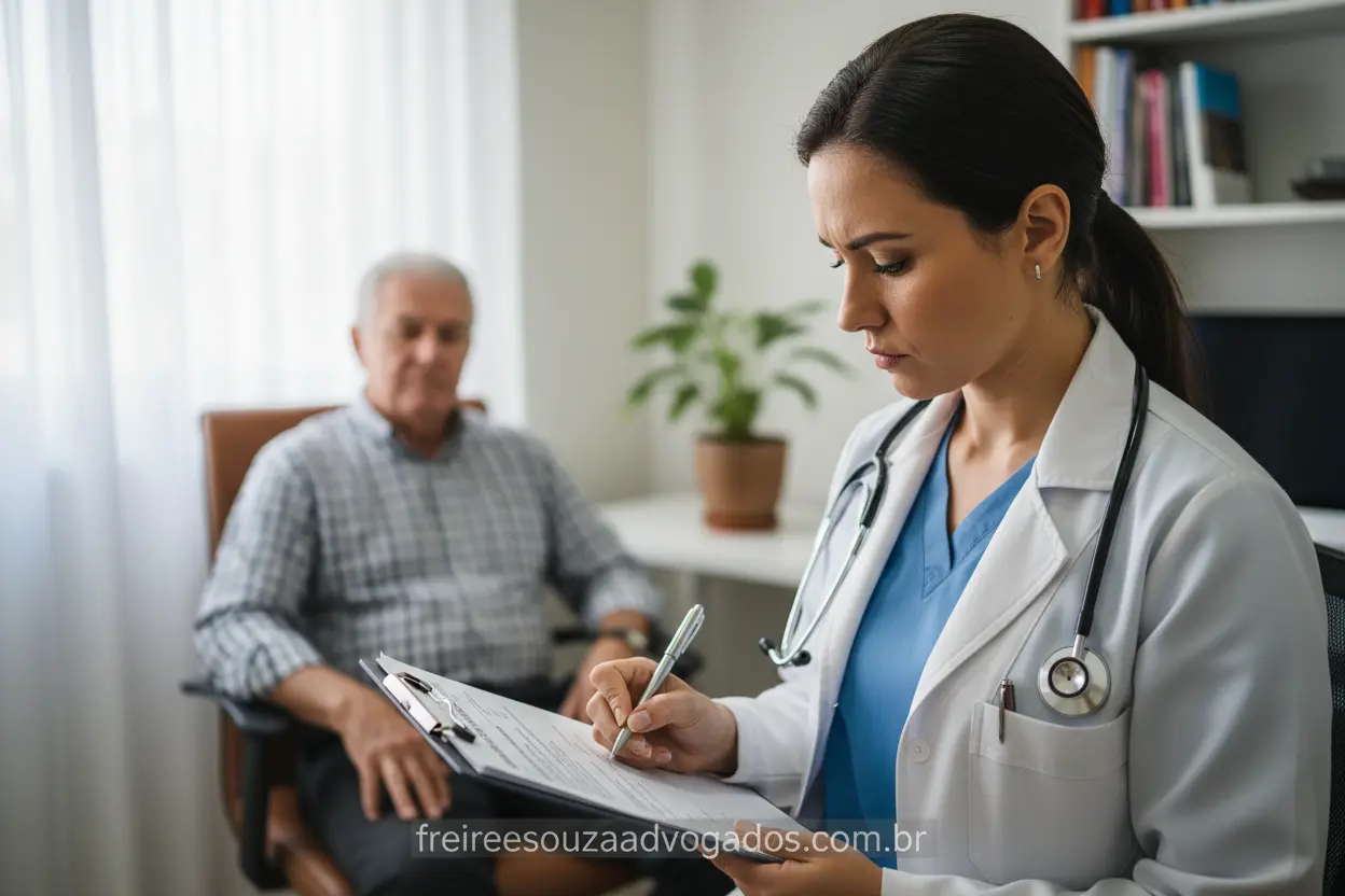 Médico preparando relatório para pedido de auxílio-doença